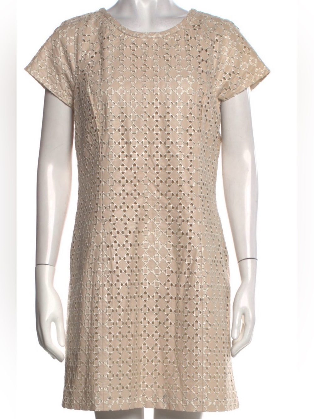 Badgley Mischka Beige Eyelet Mini Shift Dress